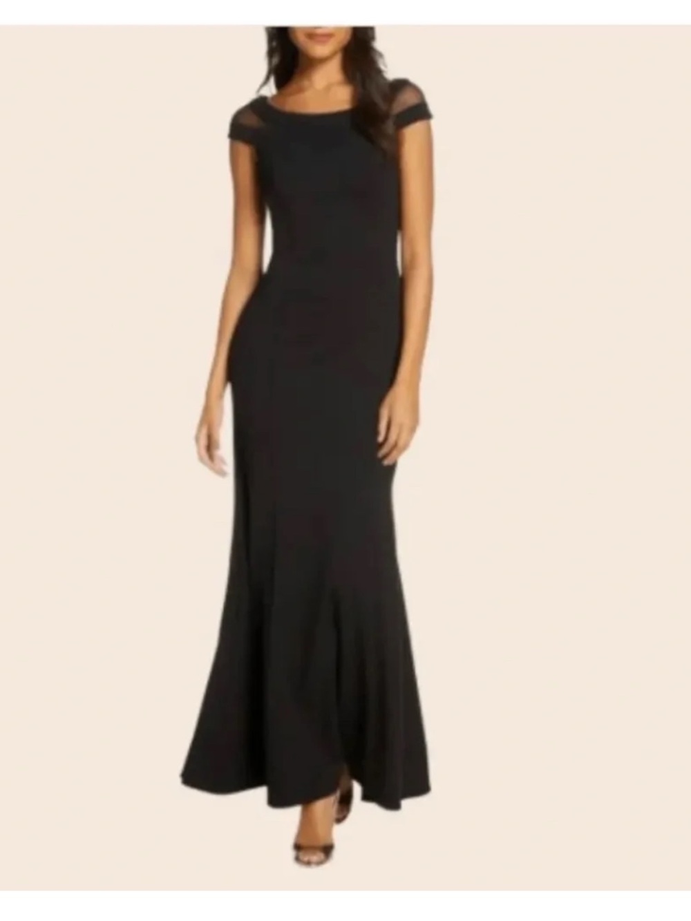 NWT Vince Camuto Black Mesh Shoulder Mermaid Gown Dress Women's 14